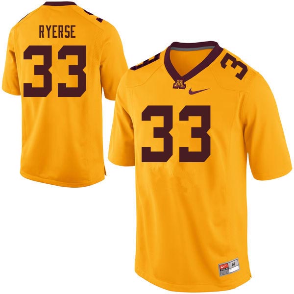 Men #33 Grant Ryerse Minnesota Golden Gophers College Football Jerseys Sale-Gold